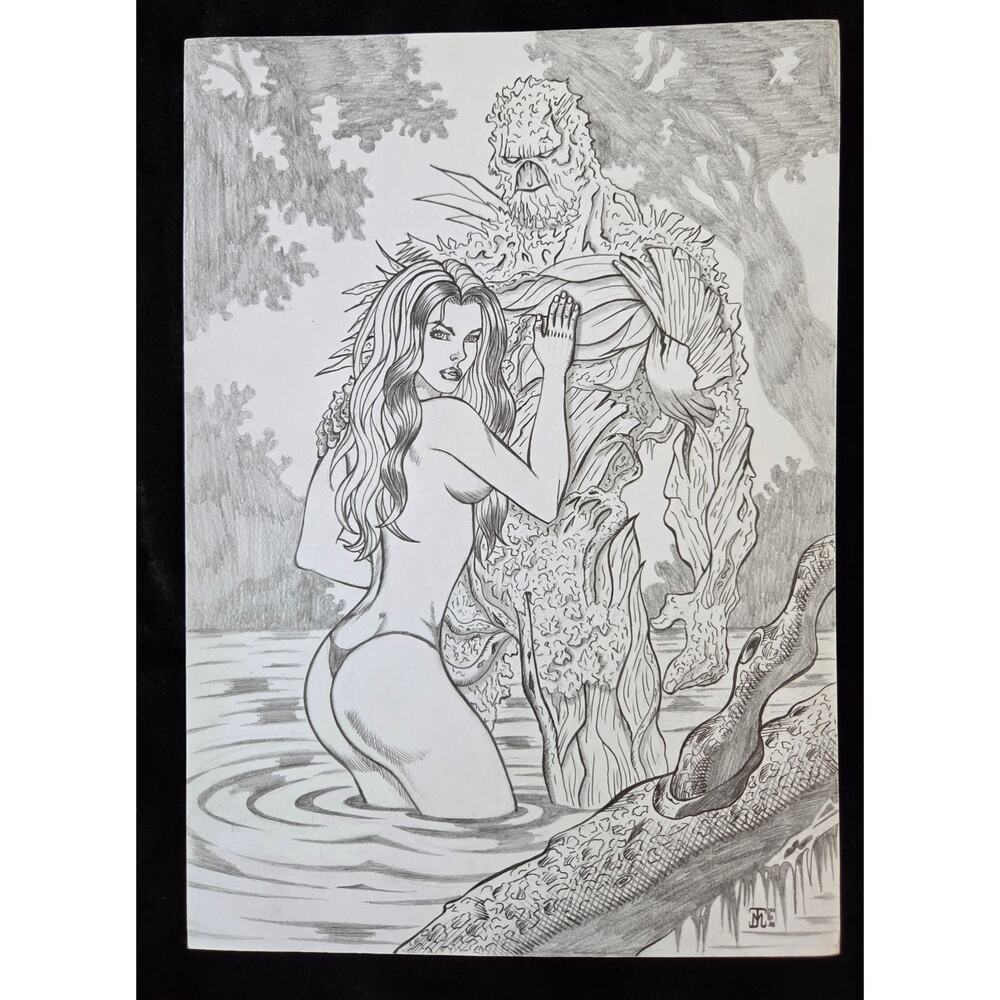 Swamp Thing with Abby/Abigail Original Art drawing sketch 12" x 8.25"
